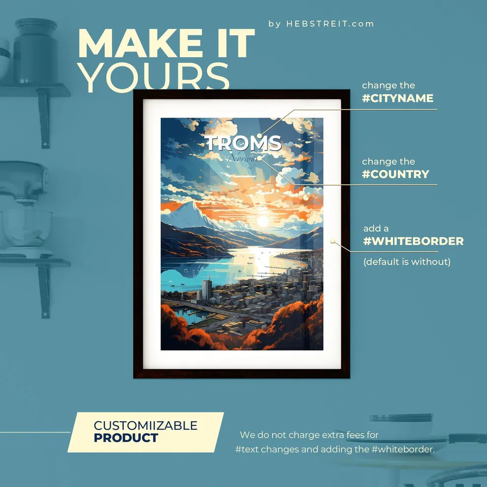 Troms Norway Skyline - A City Next To A Lake - Customizable Travel Gift Default Title