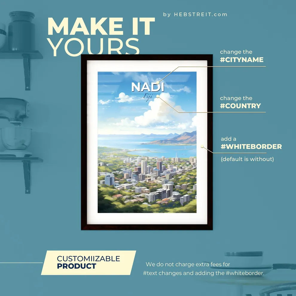 Nadi Fiji Skyline - A City By The Water - Customizable Travel Gift Default Title