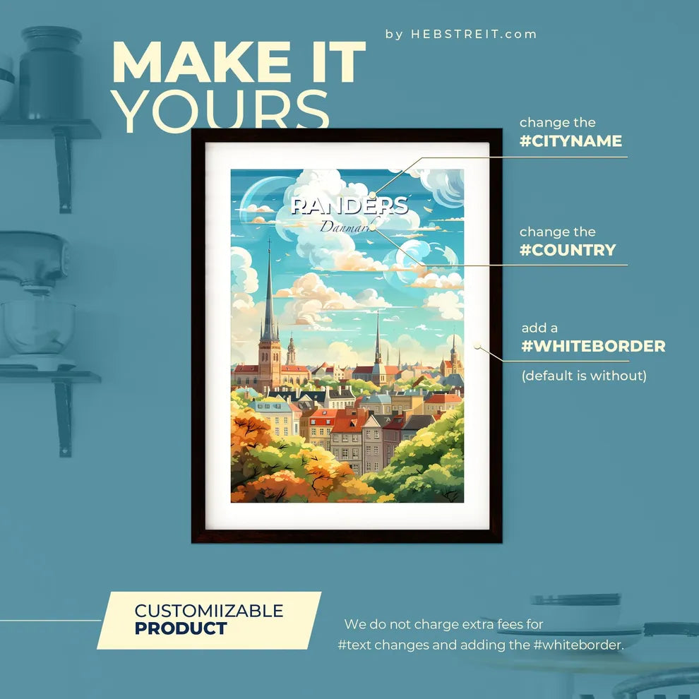 Randers Danmark Skyline - A City With Trees And Buildings - Customizable Travel Gift Default Title