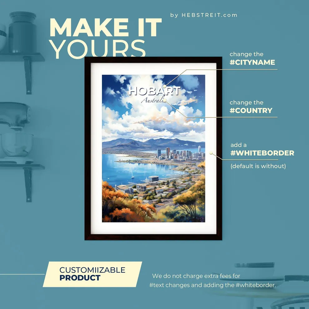 Hobart Australia Skyline - A City By The Water - Customizable Travel Gift Default Title