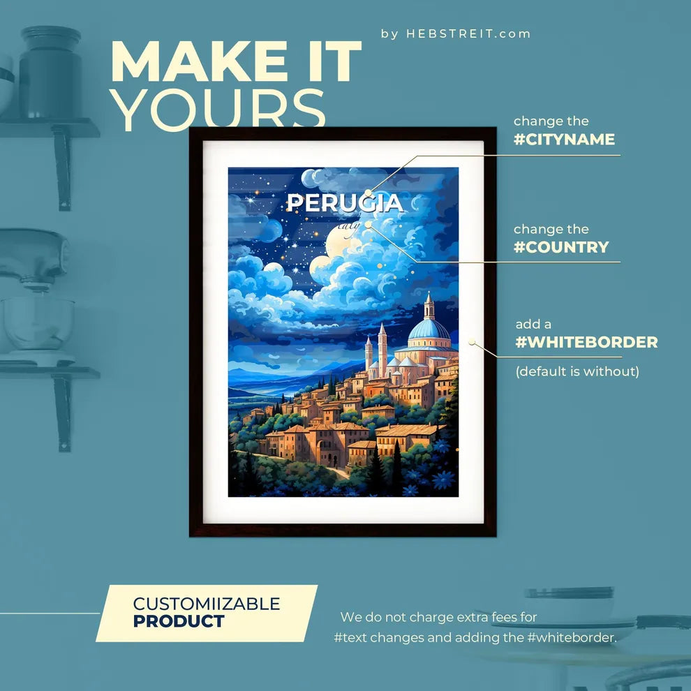 Perugia Italy Skyline - A City With A Dome And Towers - Customizable Travel Gift Default Title