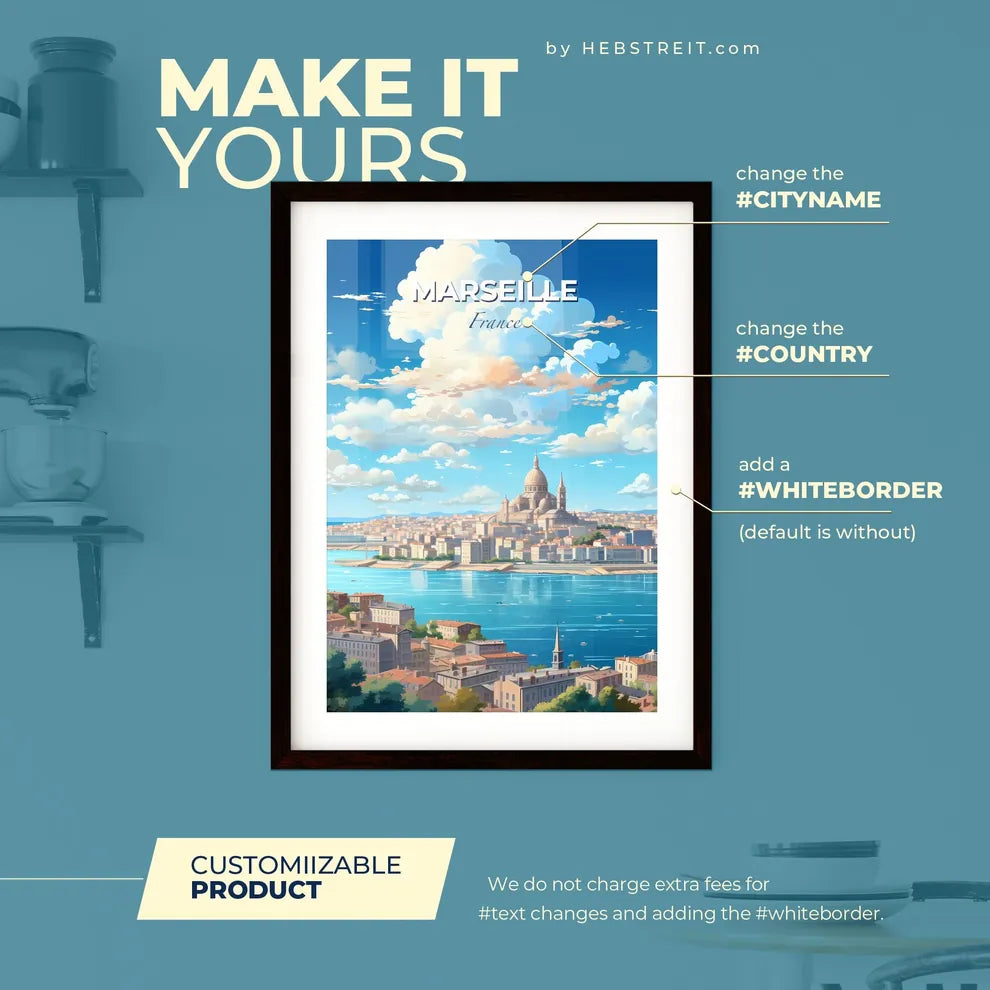 Marseille France Skyline - A City By Water With A Dome And Buildings - Customizable Travel Gift Default Title