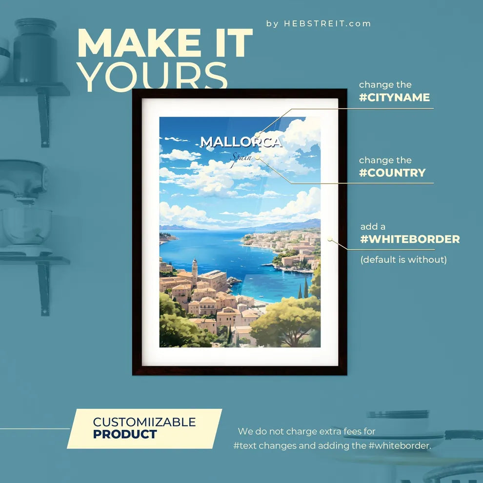 Mallorca Spain Skyline - A City Next To A Body Of Water - Customizable Travel Gift Default Title