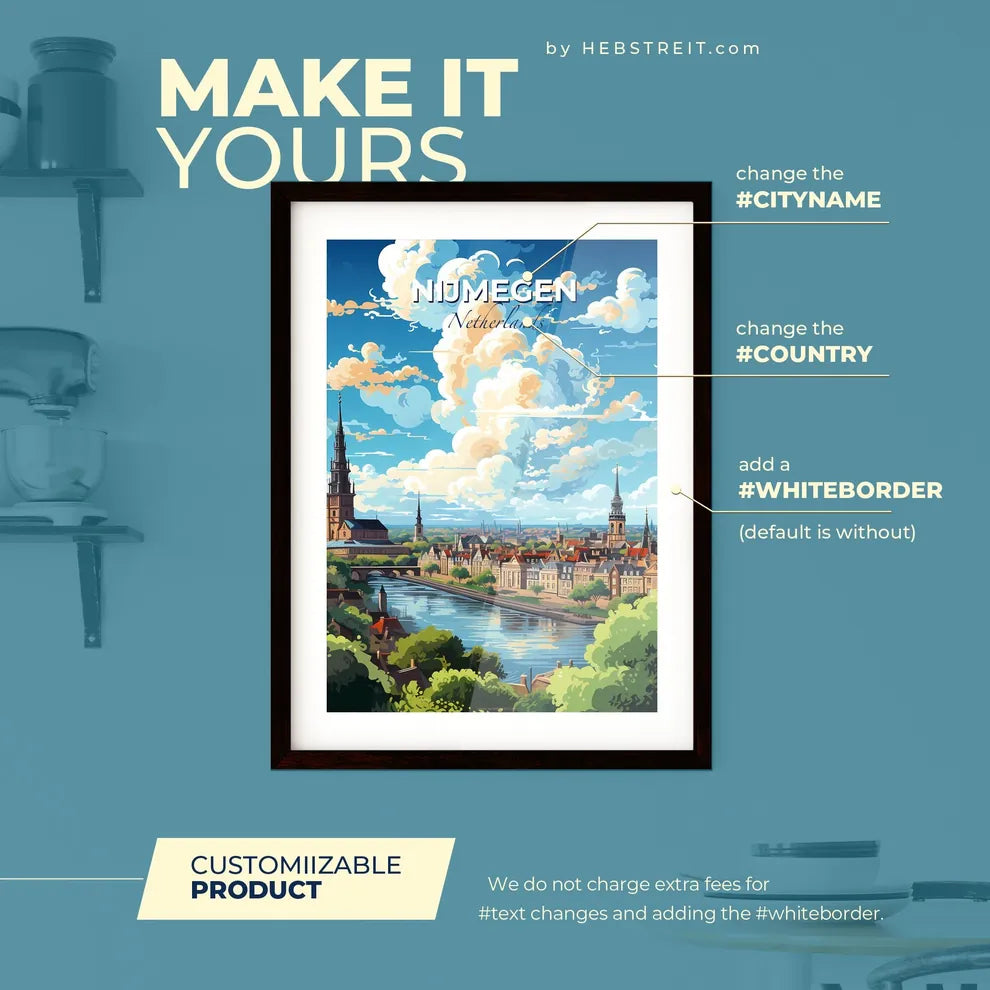 Nijmegen Netherlands Skyline - A City With A River And Trees - Customizable Travel Gift Default Title