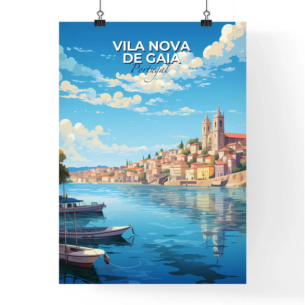 Vila Nova de Gaia Portugal Skyline - A Water Body With Boats And Buildings On The Side - Customizable Travel Gift Default Title