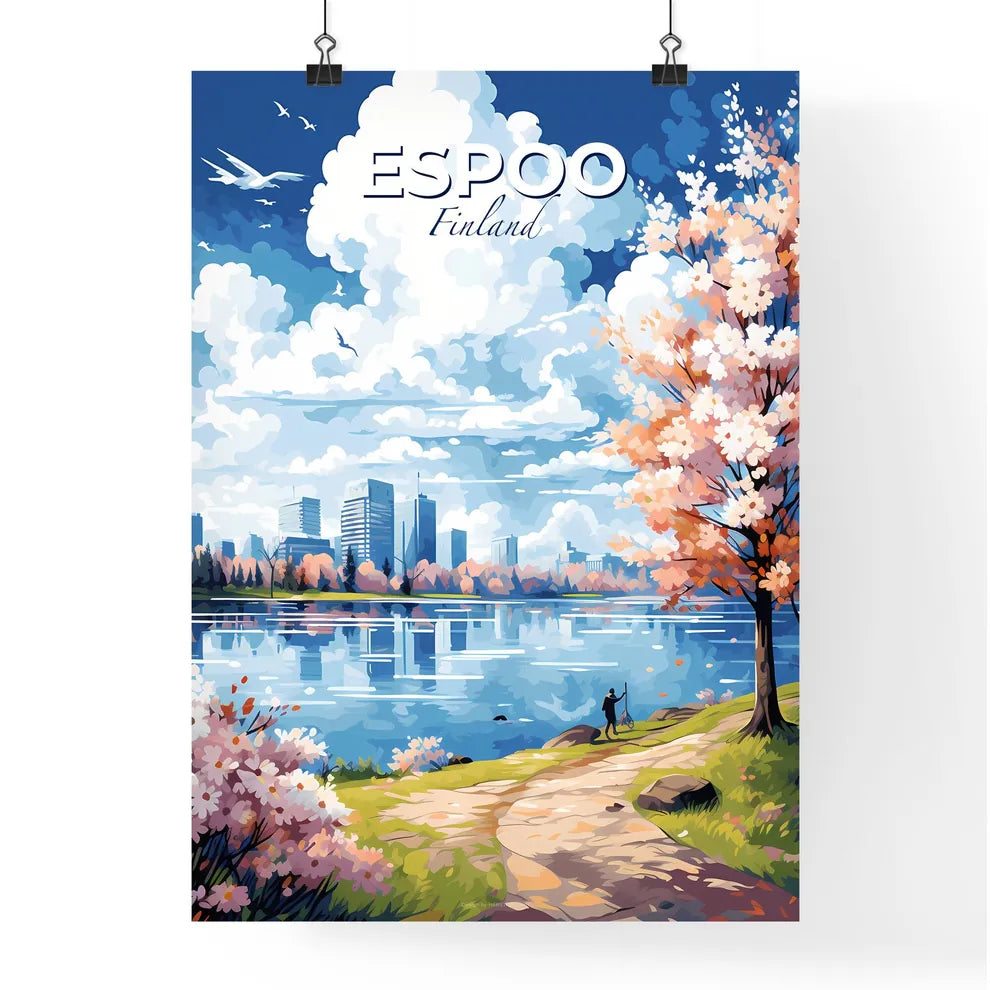 Espoo Finland Skyline - A Painting Of A City By A Lake - Customizable Travel Gift Default Title