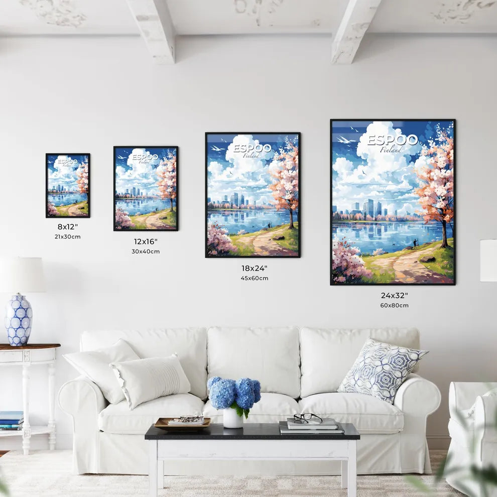 Espoo Finland Skyline - A Painting Of A City By A Lake - Customizable Travel Gift Default Title