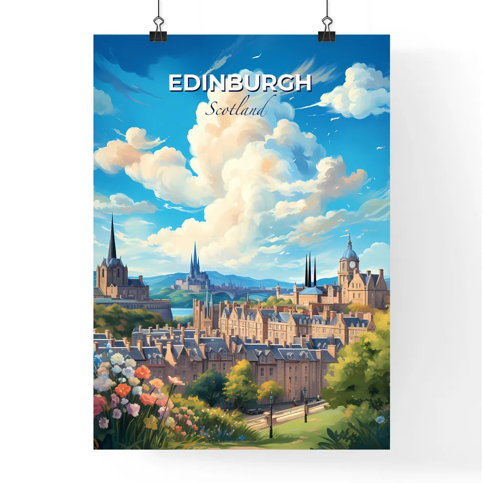 Edinburgh Scotland Skyline - A Landscape Of A City With A Large Building And Trees - Customizable Travel Gift Default Title