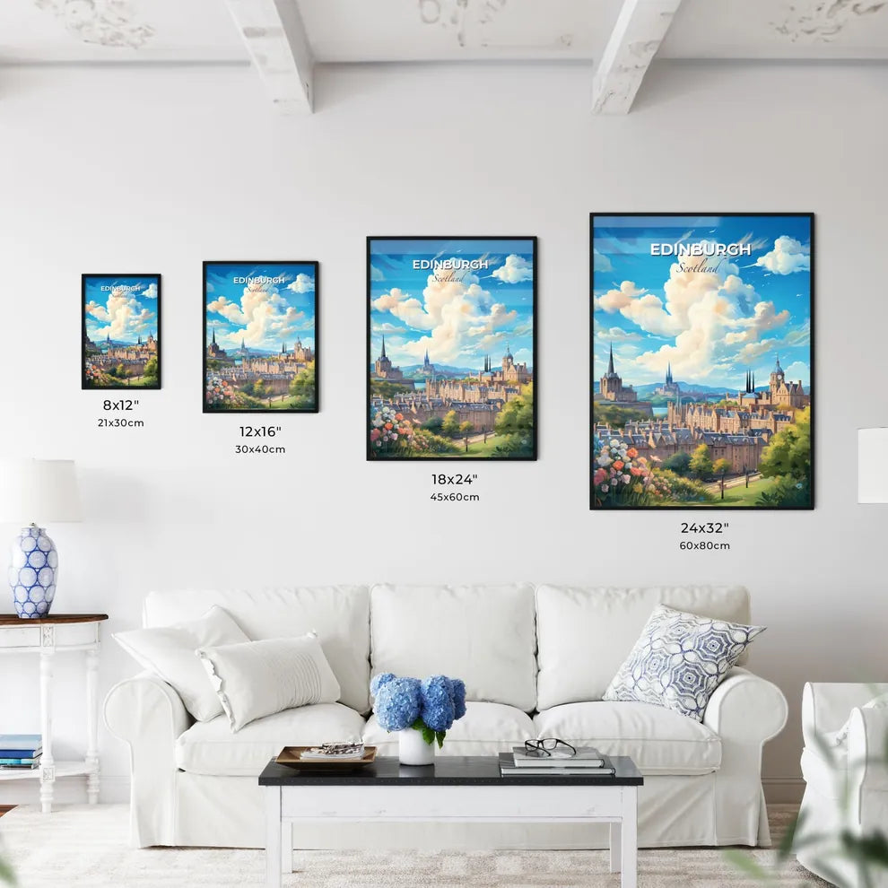 Edinburgh Scotland Skyline - A Landscape Of A City With A Large Building And Trees - Customizable Travel Gift Default Title