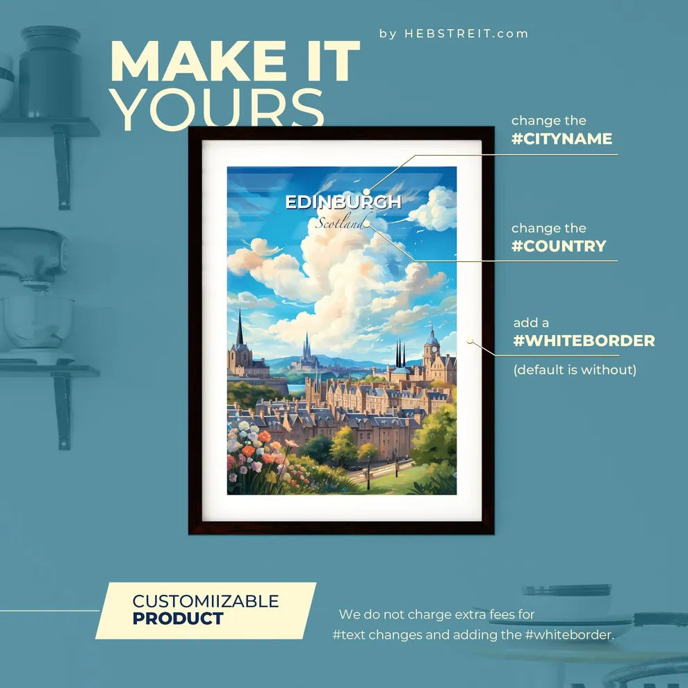 Edinburgh Scotland Skyline - A Landscape Of A City With A Large Building And Trees - Customizable Travel Gift Default Title