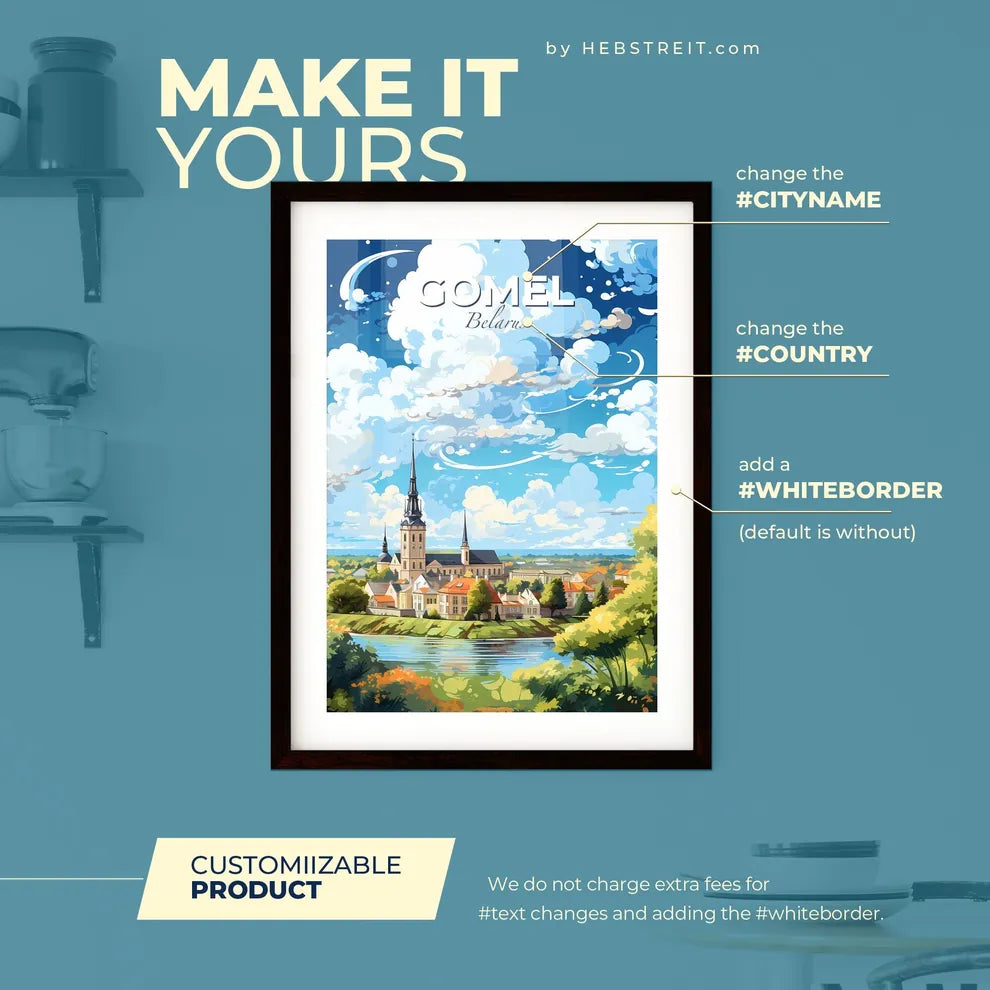 Gomel Belarus Skyline - A Landscape Of A Town With A Lake And Trees - Customizable Travel Gift Default Title