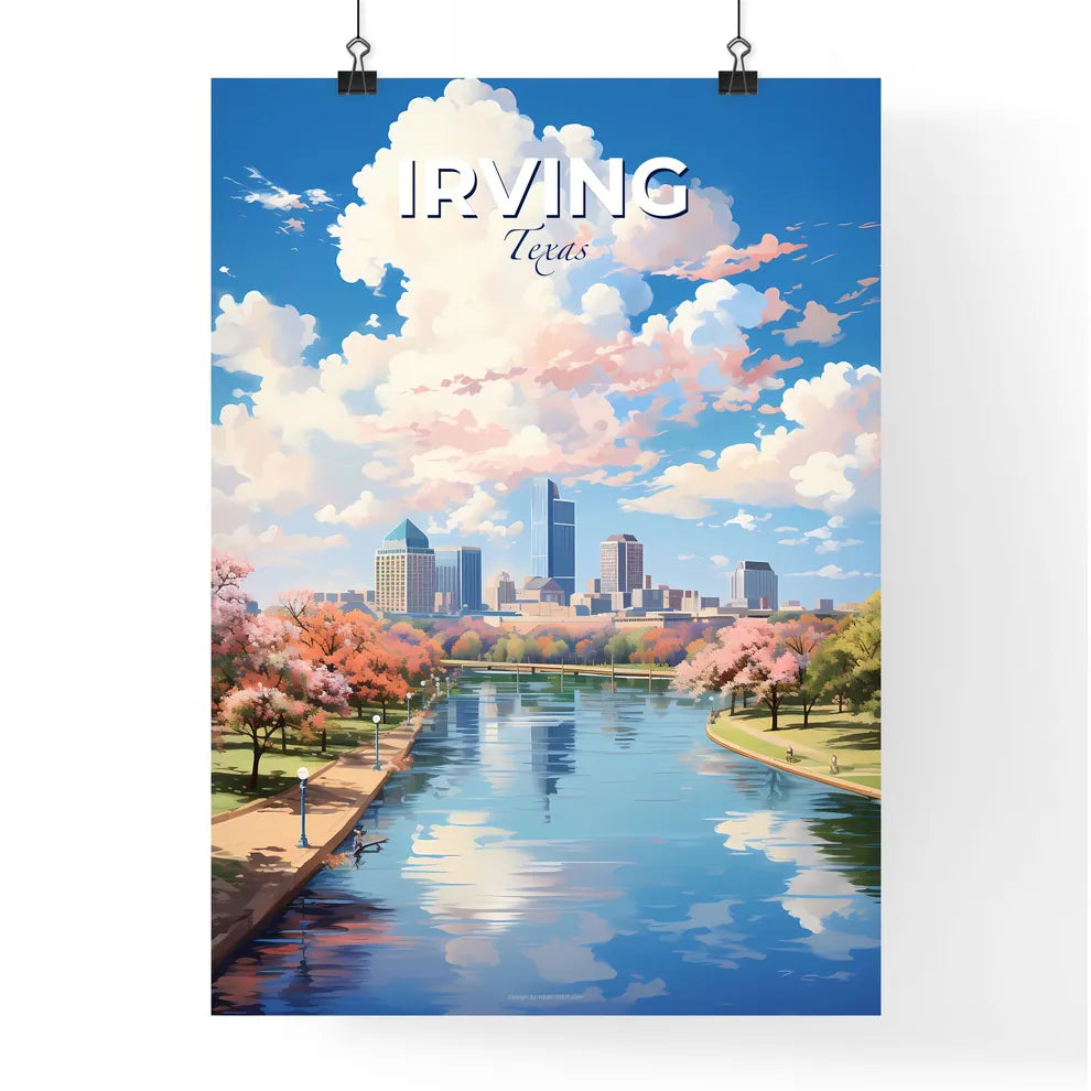 Irving Texas Skyline - A River With Trees And A City In The Background - Customizable Travel Gift Default Title