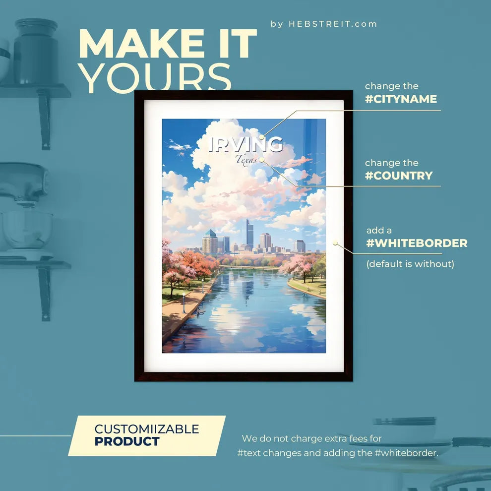 Irving Texas Skyline - A River With Trees And A City In The Background - Customizable Travel Gift Default Title