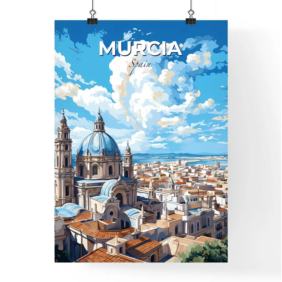 Murcia Spain Skyline - A Large City With A Blue Dome And A Body Of Water - Customizable Travel Gift Default Title