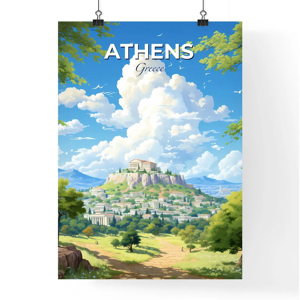 Athens Greece Skyline - A Landscape Of A City With Buildings On A Hill - Customizable Travel Gift Default Title