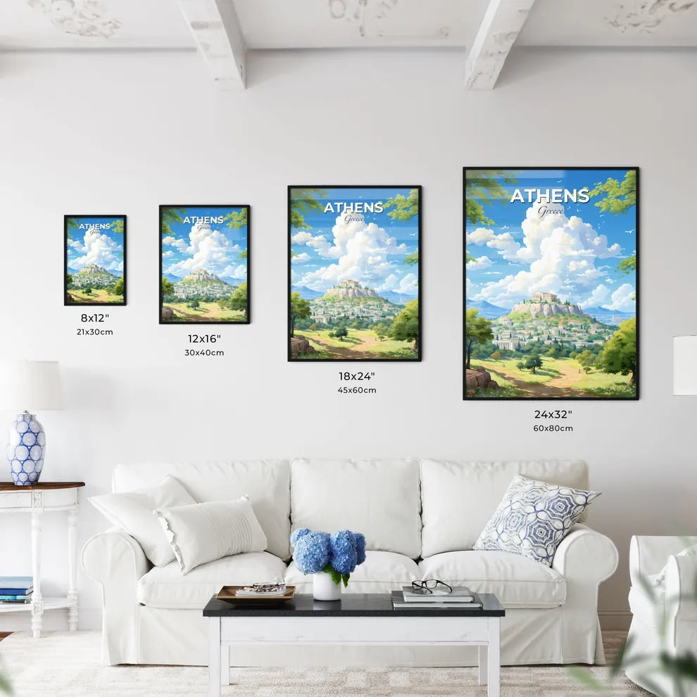Athens Greece Skyline - A Landscape Of A City With Buildings On A Hill - Customizable Travel Gift Default Title