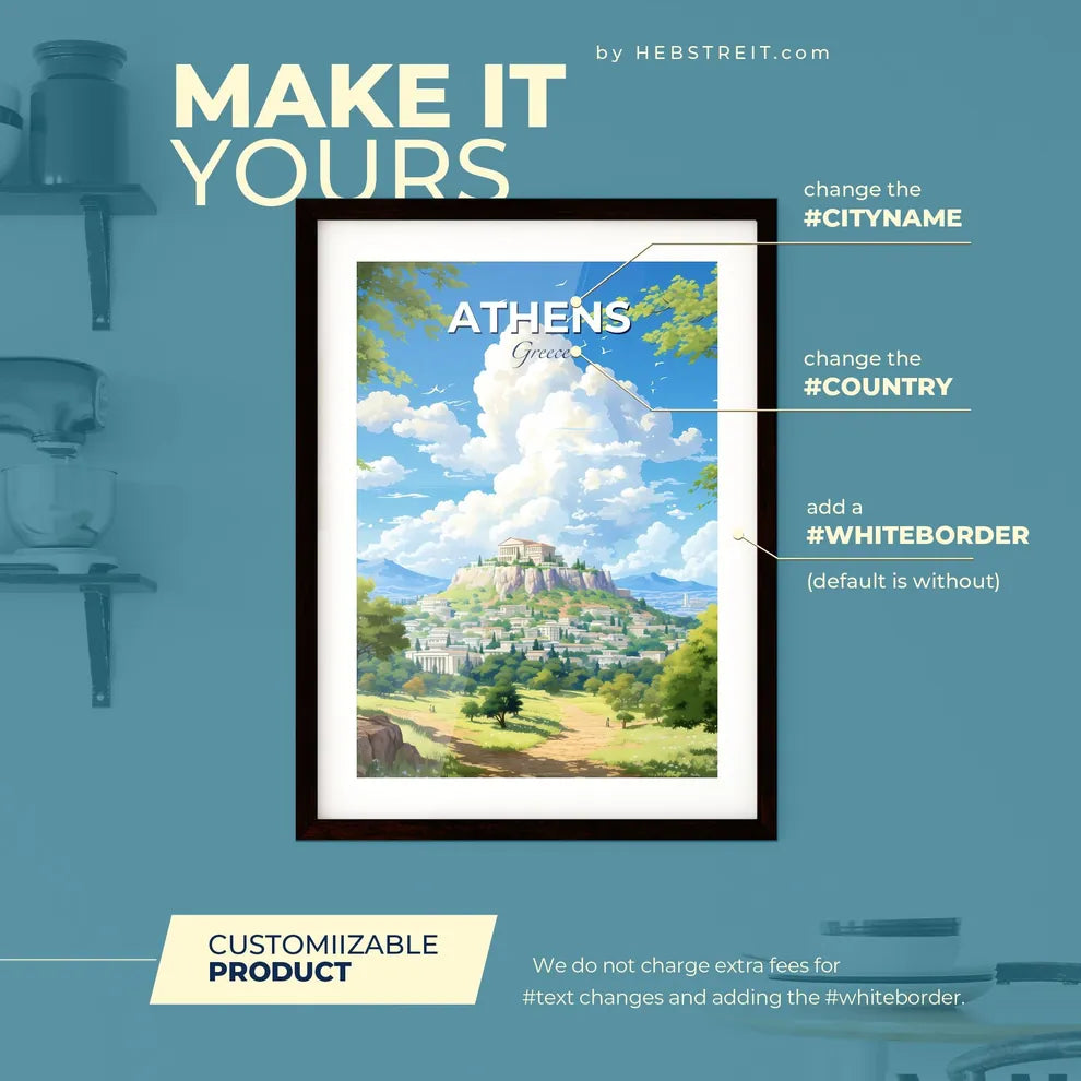 Athens Greece Skyline - A Landscape Of A City With Buildings On A Hill - Customizable Travel Gift Default Title