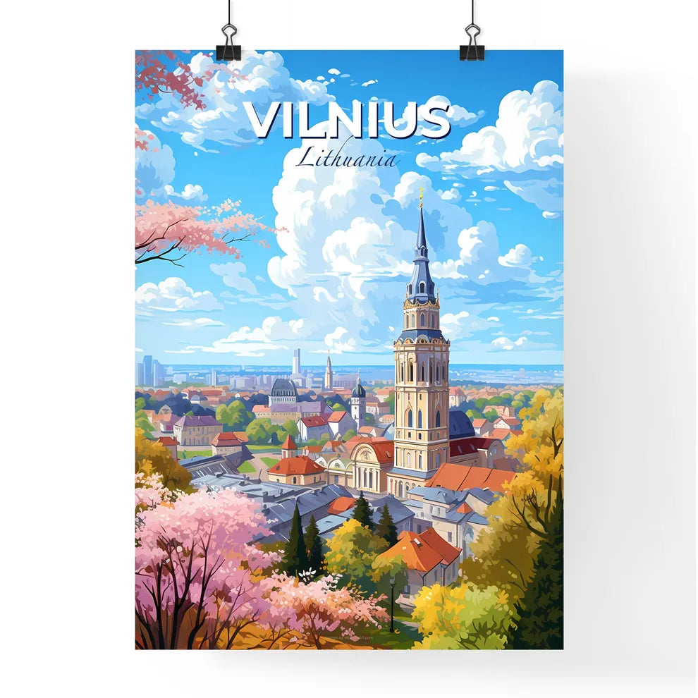 Vilnius Lithuania Skyline - A City With A Tower And Trees - Customizable Travel Gift Default Title
