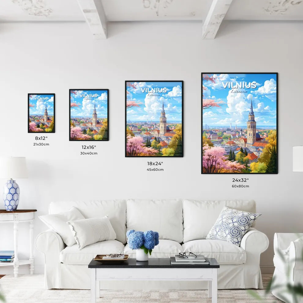 Vilnius Lithuania Skyline - A City With A Tower And Trees - Customizable Travel Gift Default Title