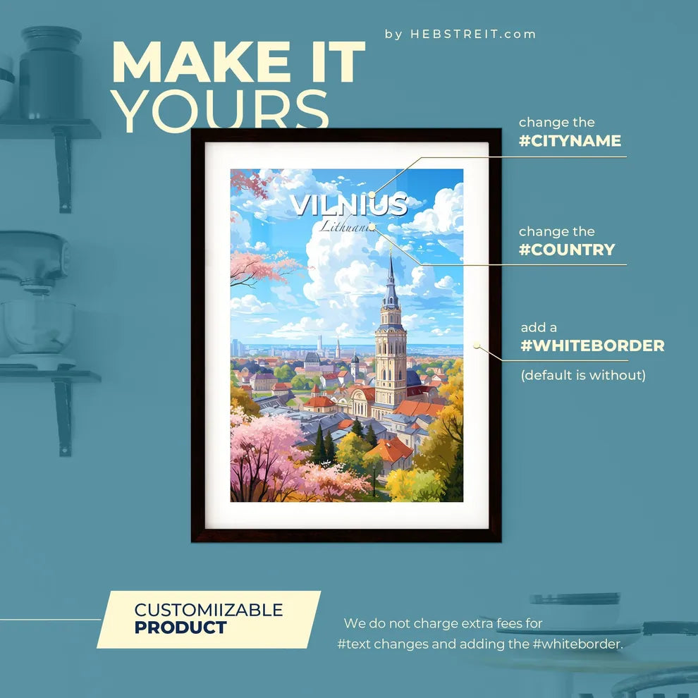 Vilnius Lithuania Skyline - A City With A Tower And Trees - Customizable Travel Gift Default Title