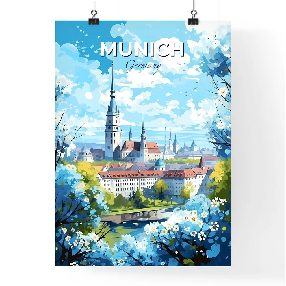 Mnchen Germany Skyline - A Painting Of A City With A River And Trees - Customizable Travel Gift Default Title