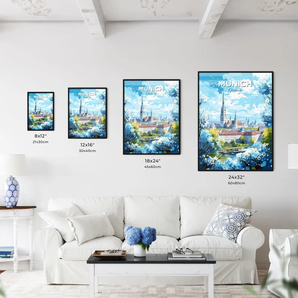Mnchen Germany Skyline - A Painting Of A City With A River And Trees - Customizable Travel Gift Default Title