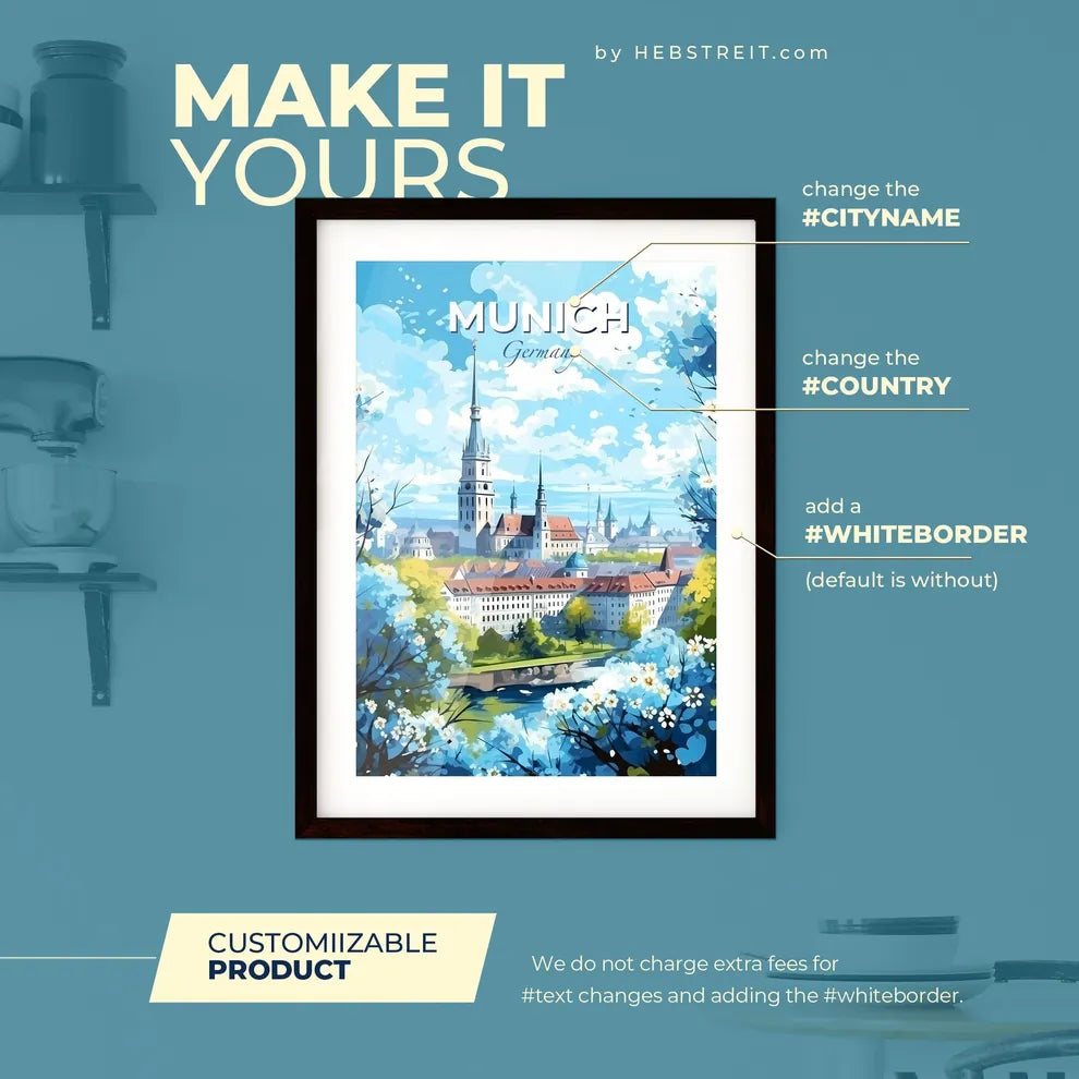 Mnchen Germany Skyline - A Painting Of A City With A River And Trees - Customizable Travel Gift Default Title