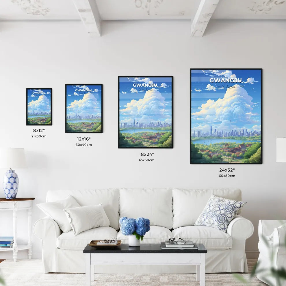 Gwangju South Korea Skyline - A Cityscape With A Lake And Clouds In The Sky - Customizable Travel Gift Default Title