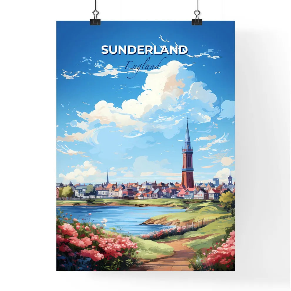 Sunderland England Skyline - A Water Body And A City With A Tower - Customizable Travel Gift Default Title