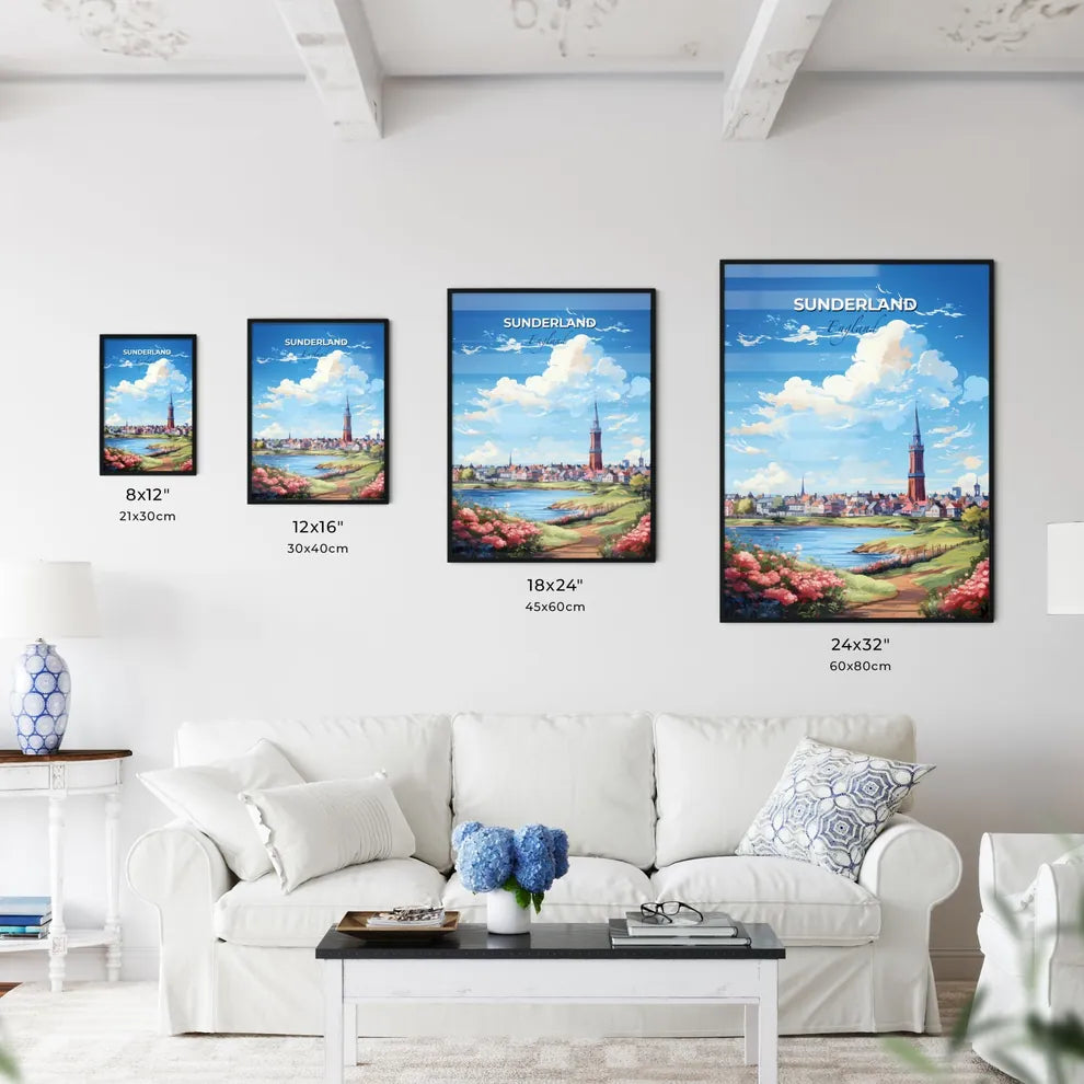 Sunderland England Skyline - A Water Body And A City With A Tower - Customizable Travel Gift Default Title