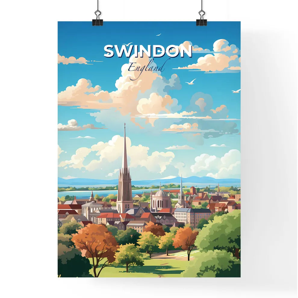 Swindon England Skyline - A City With Trees And A Tower - Customizable Travel Gift Default Title