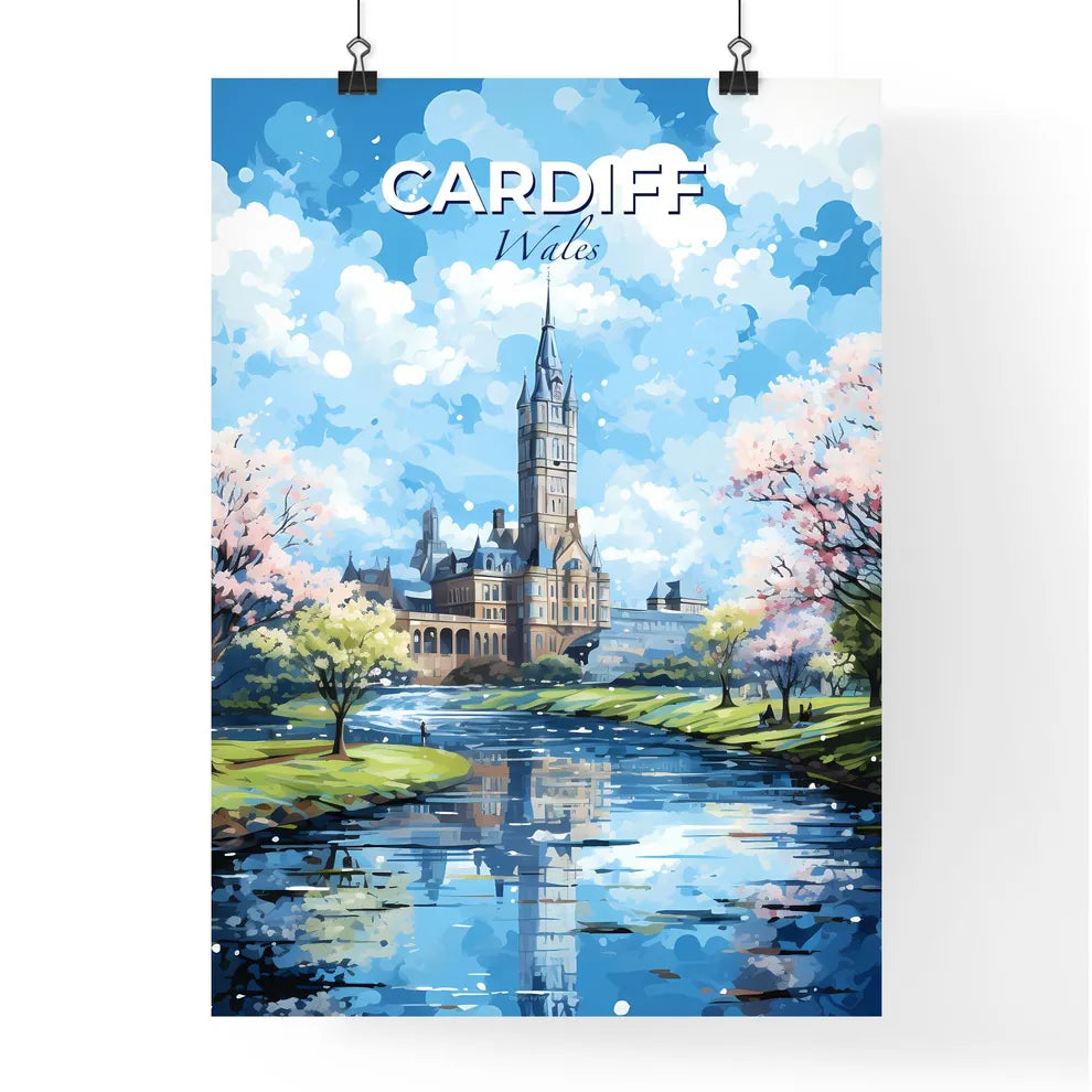 Cardiff Wales Skyline - A River With Trees And A Castle In The Background - Customizable Travel Gift Default Title