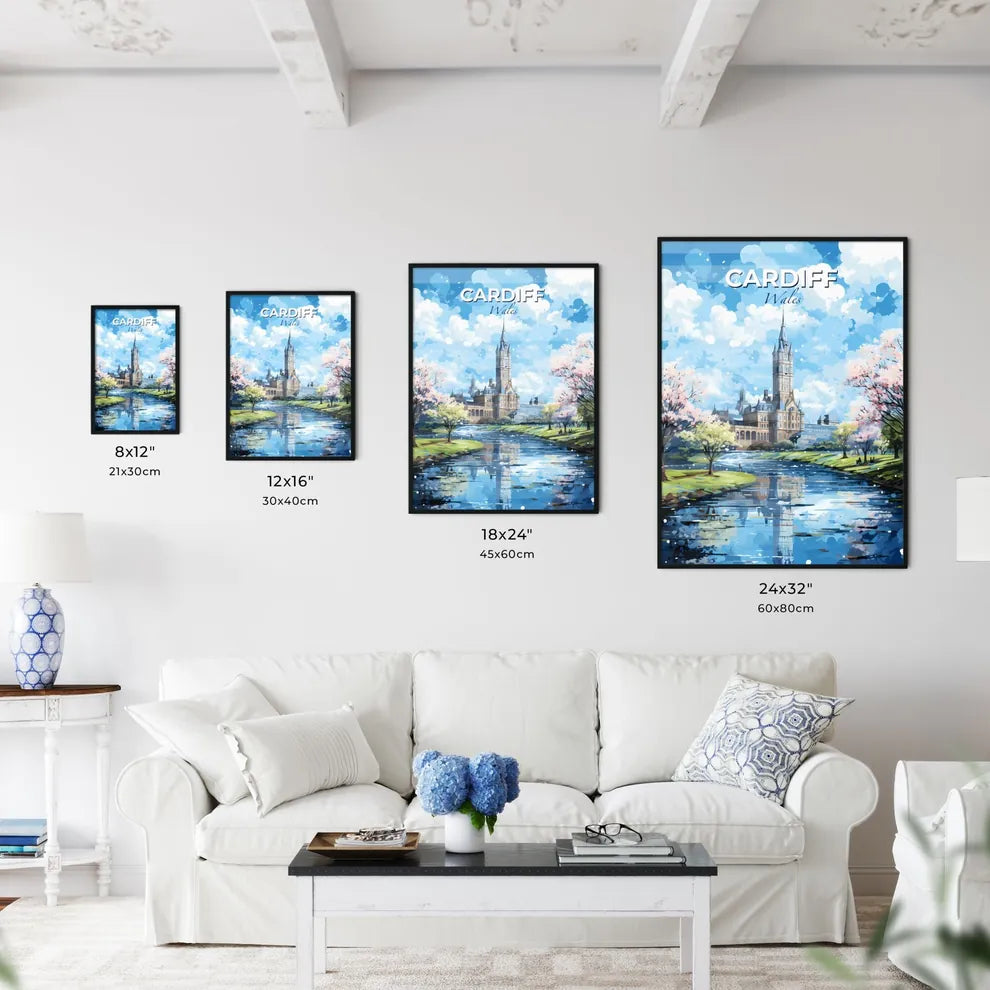 Cardiff Wales Skyline - A River With Trees And A Castle In The Background - Customizable Travel Gift Default Title