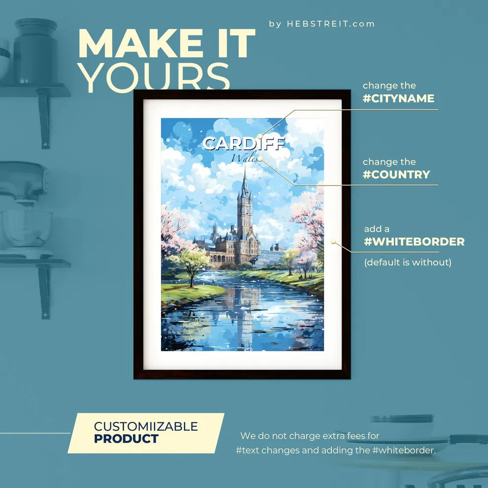 Cardiff Wales Skyline - A River With Trees And A Castle In The Background - Customizable Travel Gift Default Title