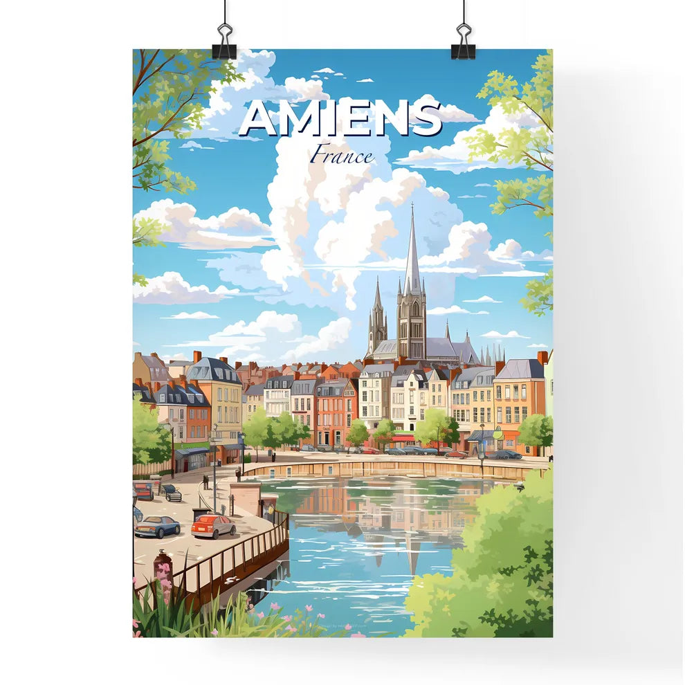 Amiens France Skyline - A Water Way With A Church In The Background - Customizable Travel Gift Default Title
