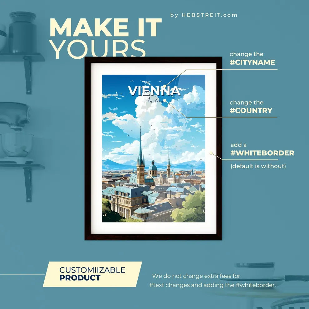 Vienna Austria Skyline - A City With A Steeple And Mountains In The Background - Customizable Travel Gift Default Title