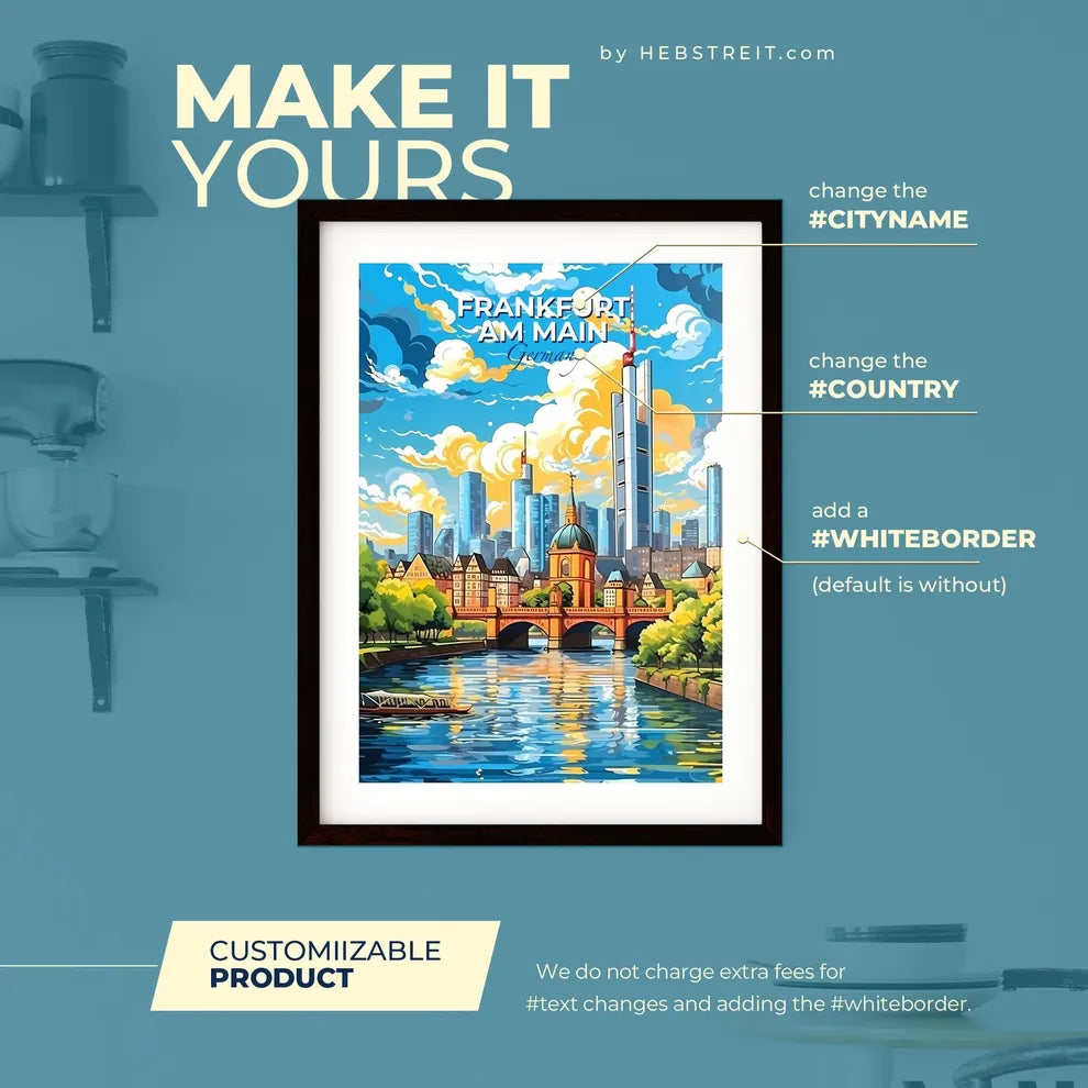 Frankfurt am Main Germany Skyline - A River With A Bridge And A City In The Background - Customizable Travel Gift Default Title