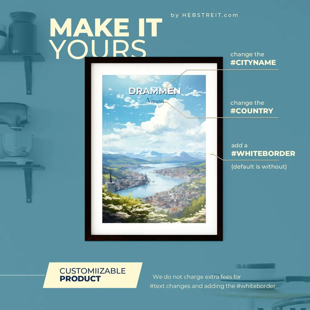 Drammen Norway Skyline - A City Next To A River - Customizable Travel Gift Default Title