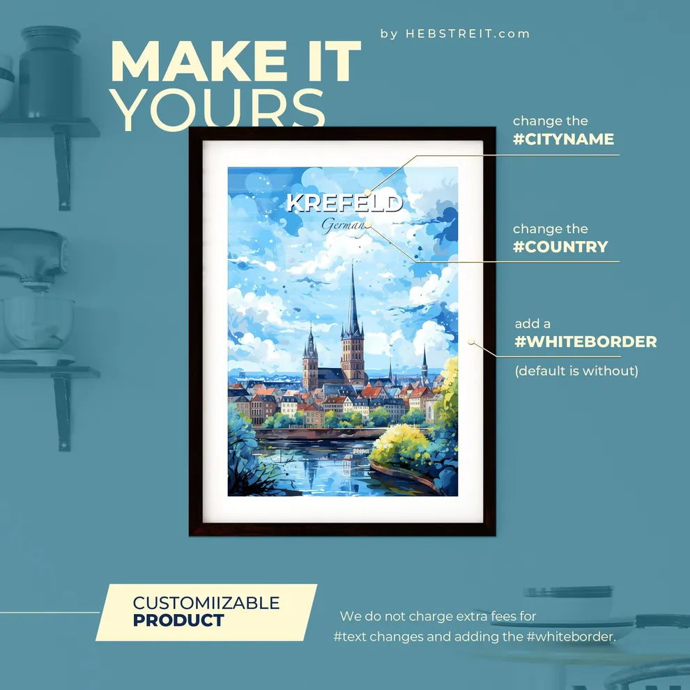 Krefeld Germany Skyline - A City With A Tower And A River - Customizable Travel Gift Default Title