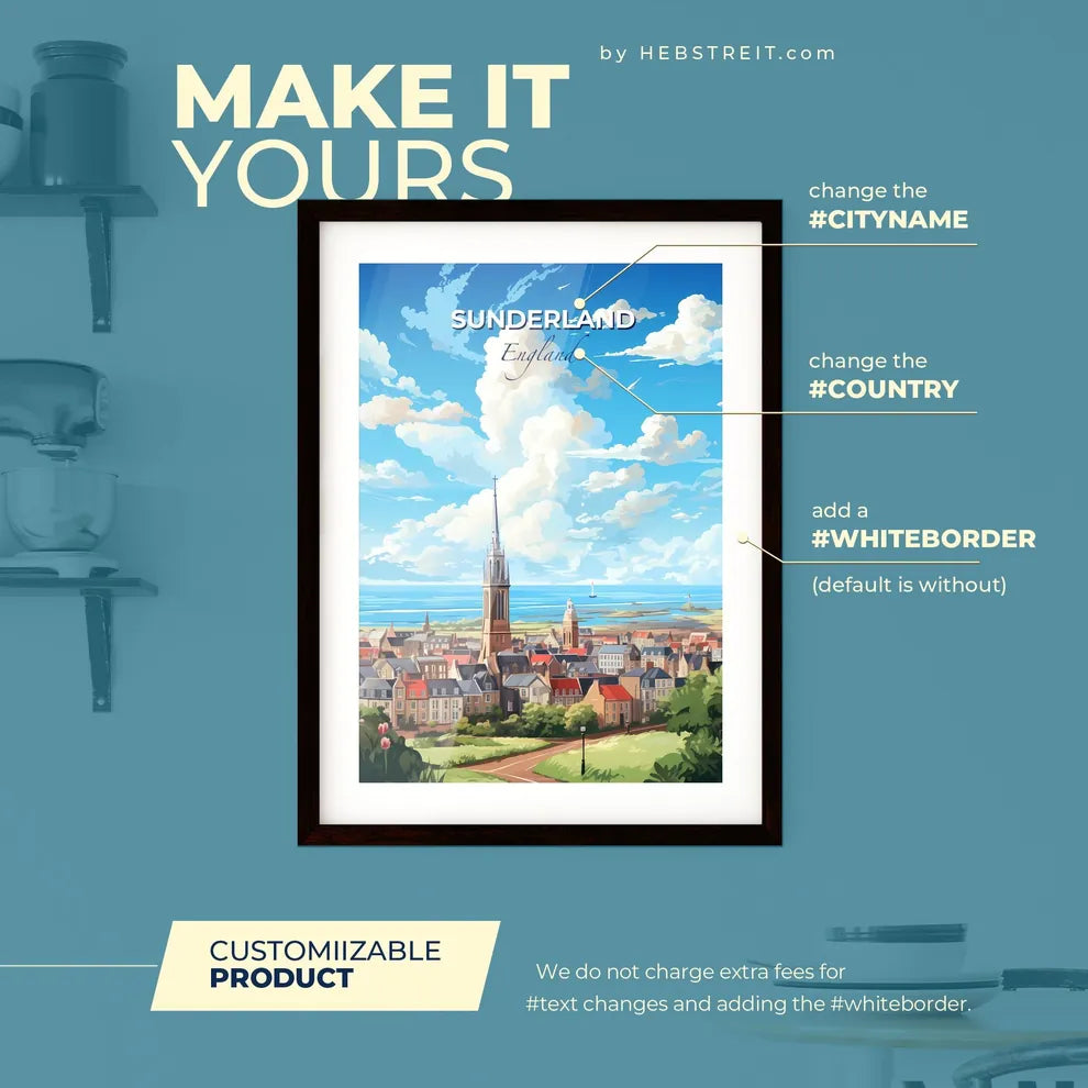 Sunderland England Skyline - A City With A Tall Tower And A Body Of Water - Customizable Travel Gift Default Title