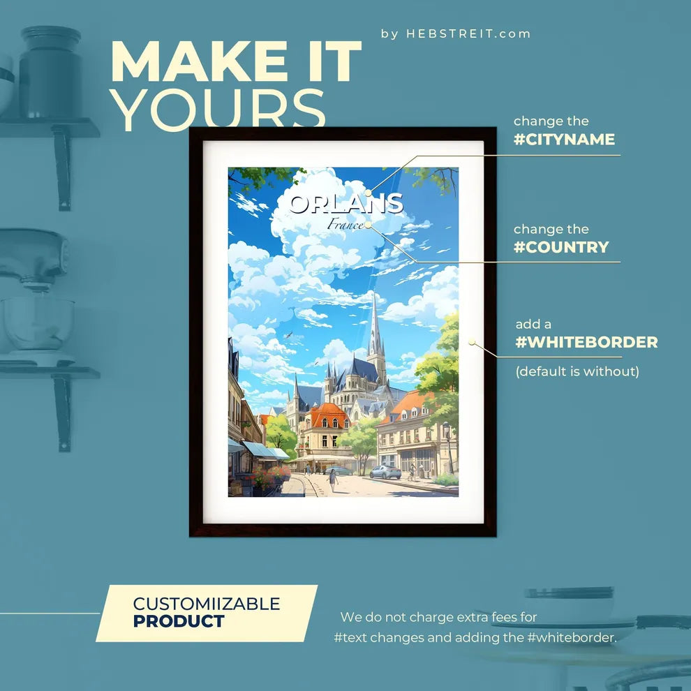 Orlans France Skyline - A City With A Church And Trees - Customizable Travel Gift Default Title