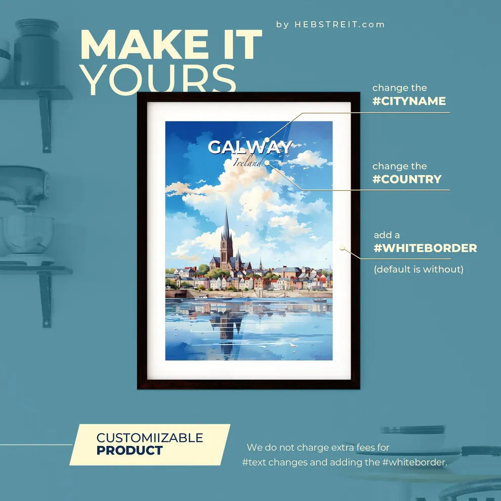 Galway Ireland Skyline - A City With A Church And A Body Of Water - Customizable Travel Gift Default Title