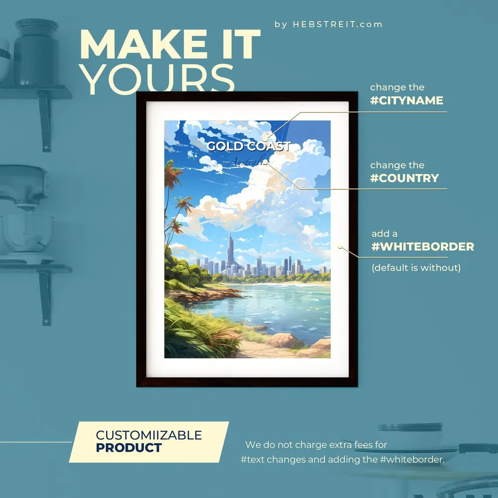 Gold Coast Tweed Heads Australia Skyline - A Water Body With Trees And A City In The Background - Customizable Travel Gift Default Title