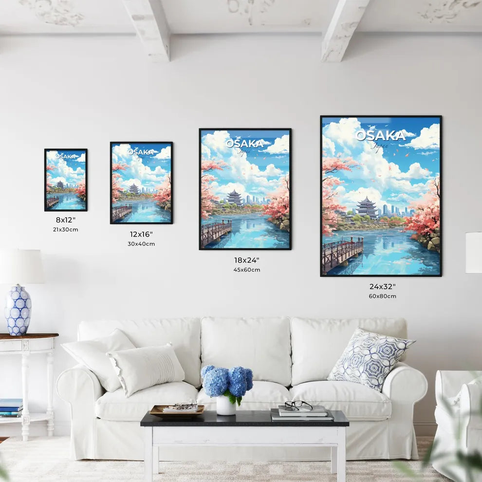 Osaka Japan Skyline - A River With A Bridge And A Building In The Background - Customizable Travel Gift Default Title