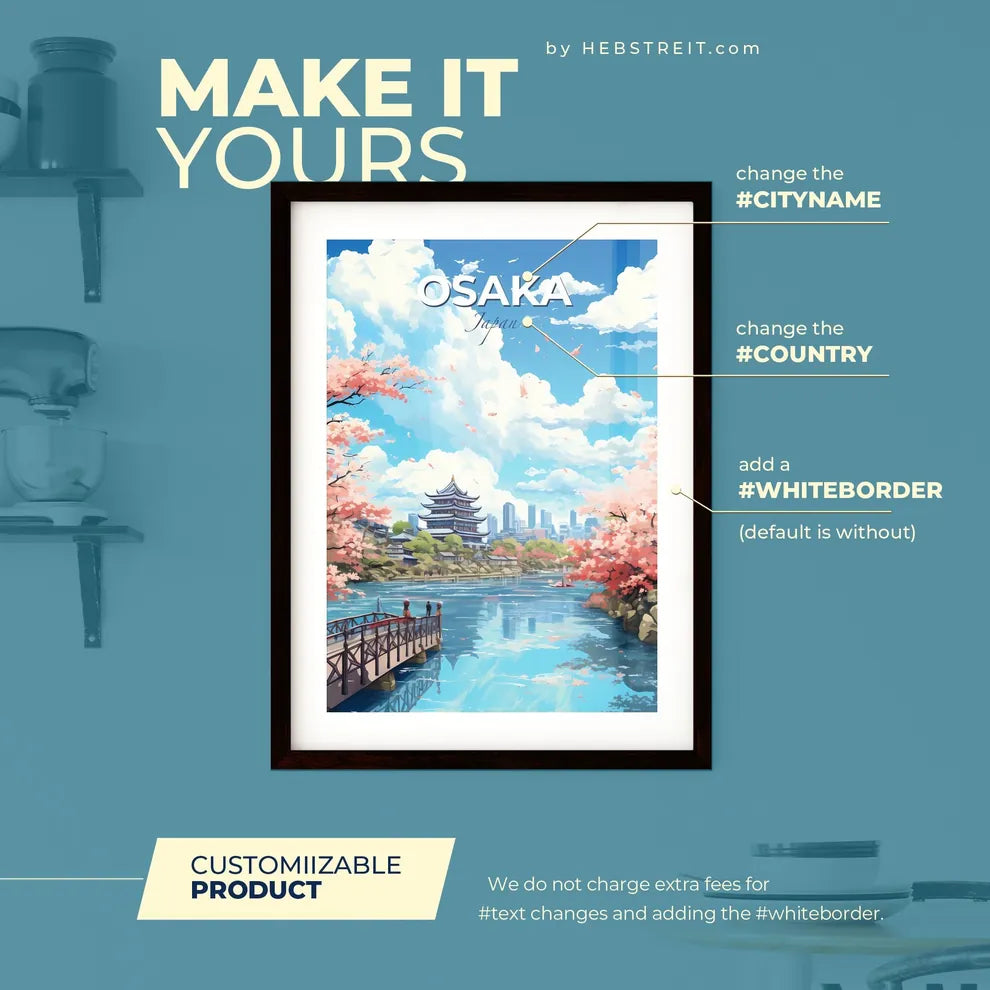 Osaka Japan Skyline - A River With A Bridge And A Building In The Background - Customizable Travel Gift Default Title