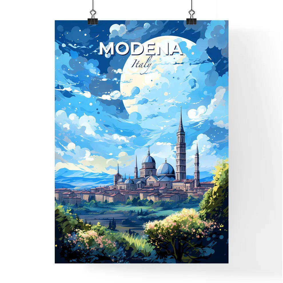 Modena Italy Skyline - A City With Towers And A Large Moon - Customizable Travel Gift Default Title