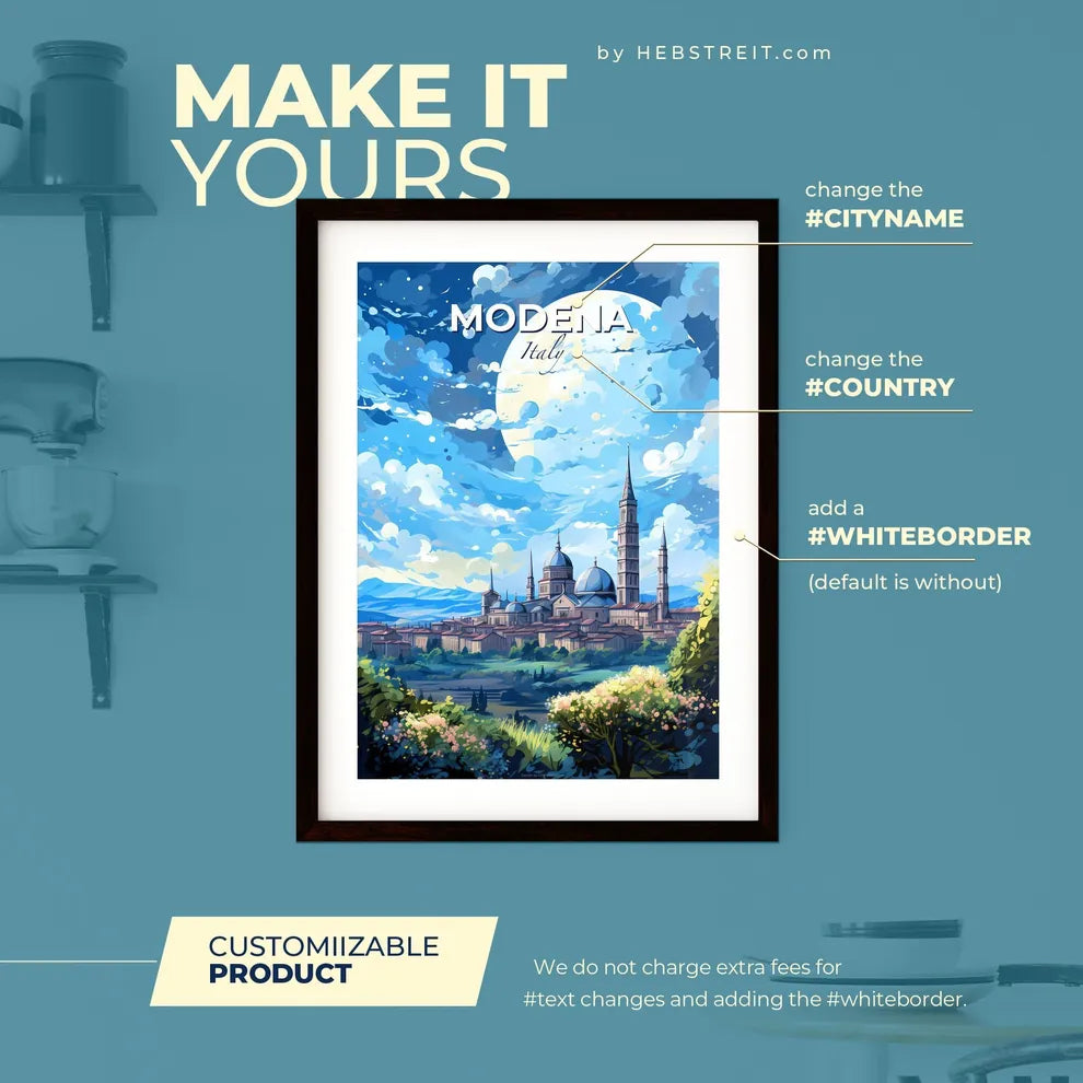 Modena Italy Skyline - A City With Towers And A Large Moon - Customizable Travel Gift Default Title