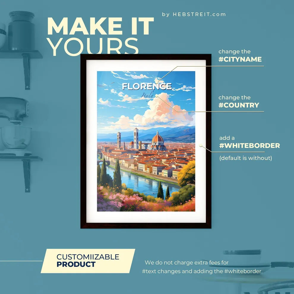 Florence Italy Skyline - A City With Red Roofs And A Bridge And Trees - Customizable Travel Gift Default Title