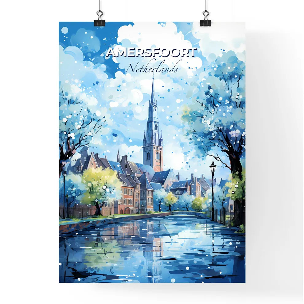 Amersfoort Netherlands Skyline - A Water Way With Trees And A Church Tower - Customizable Travel Gift Default Title