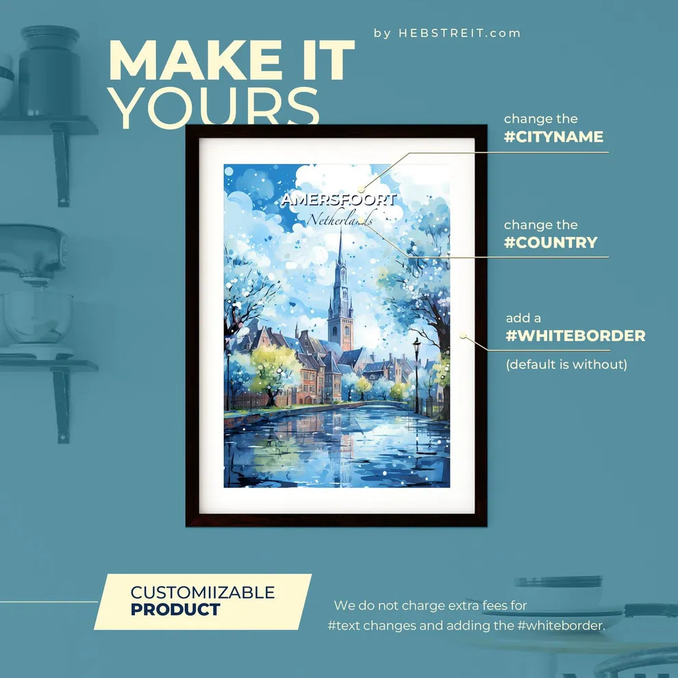 Amersfoort Netherlands Skyline - A Water Way With Trees And A Church Tower - Customizable Travel Gift Default Title